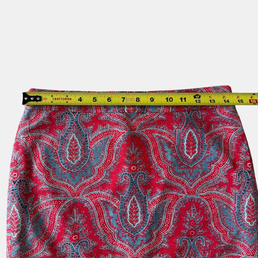 J.Crew No 2 Pencil Skirt Red Blue Paisley Cotton Pique sz 2 preppy academia bold - Picture 4 of 8